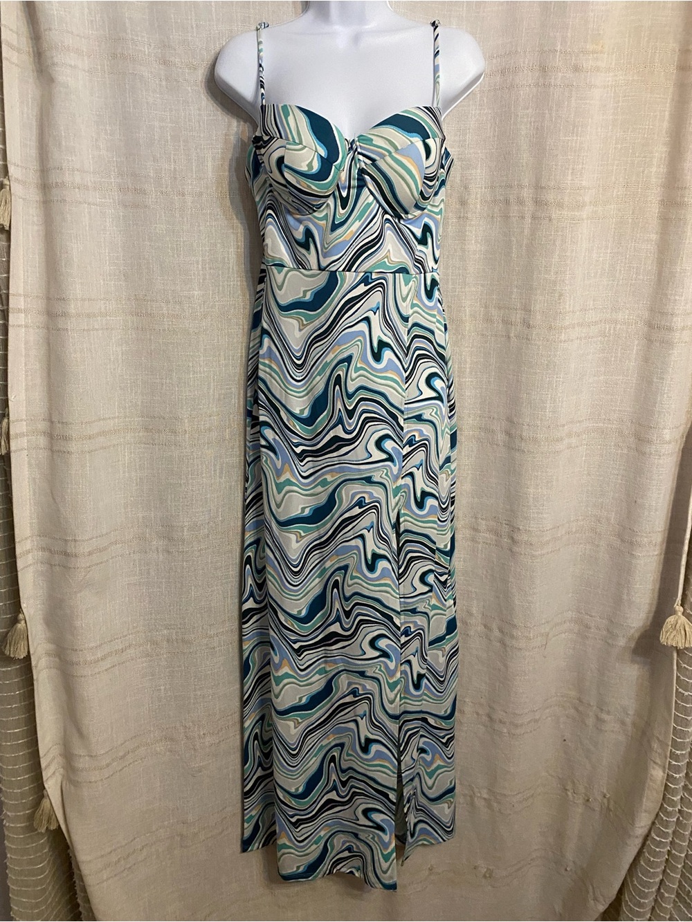 Clashe Retro Psychedelic Marble Swirl Bustier Maxi Dress - Size L